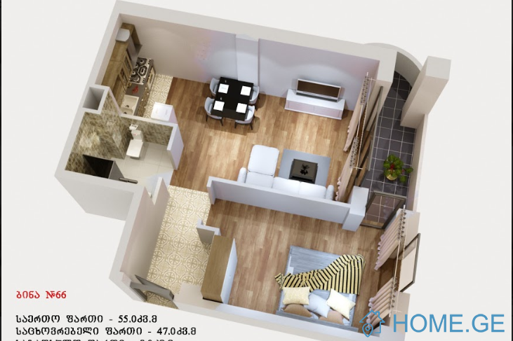 Продается квартира, 2 Kомнатная, Новостройка, Тбилиси, Самгори