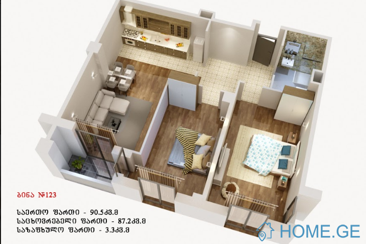 Apartment for sale, 3 Room, New building, Tbilisi, Samgori